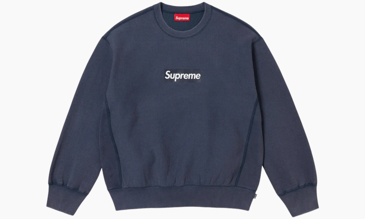 Supreme Washed Box Logo Crewneck - Navy | The Sneaker Store